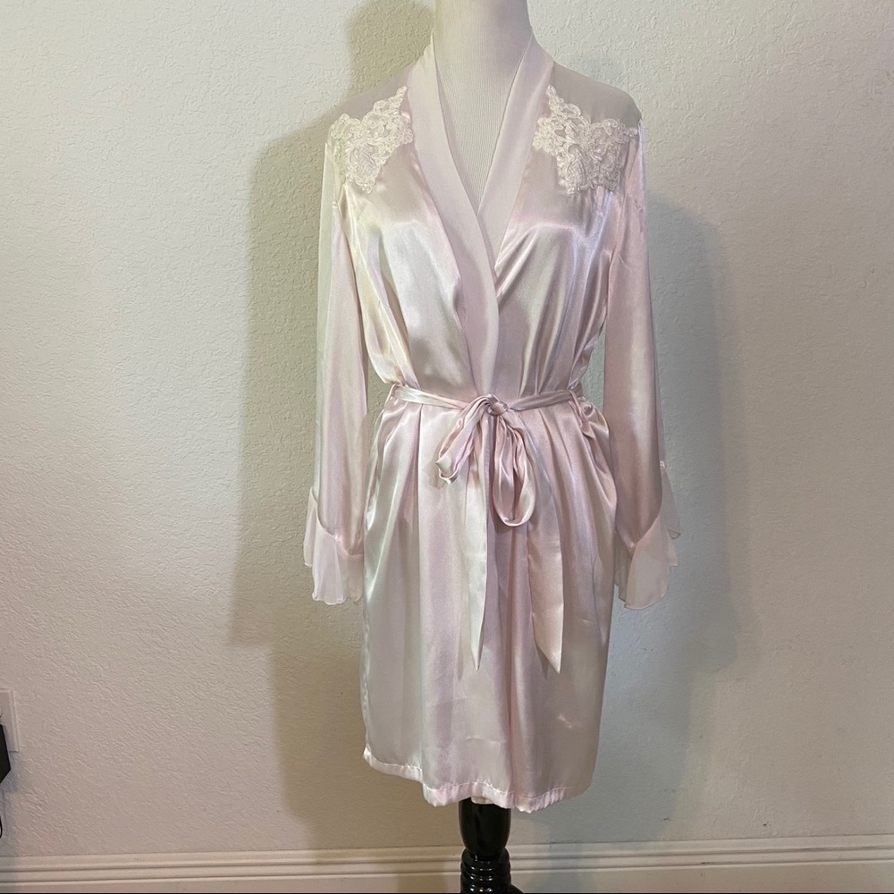 Linea Donatella Robe S/M Pink Belted Lace Pearl